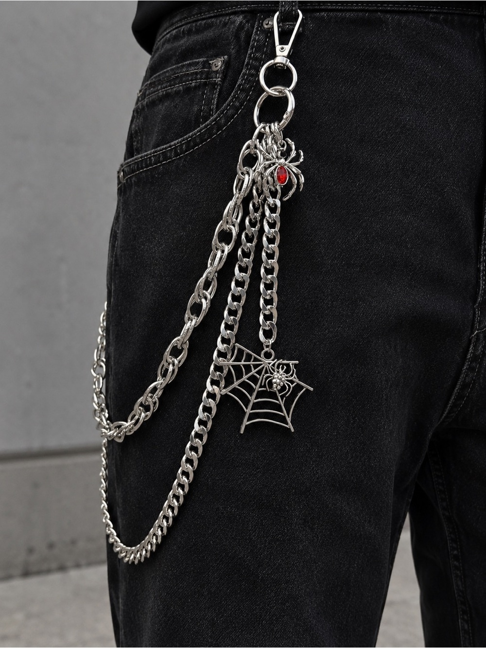 Silver Spider Web Goth Punk Y2K Wallet Chain Belt Chain